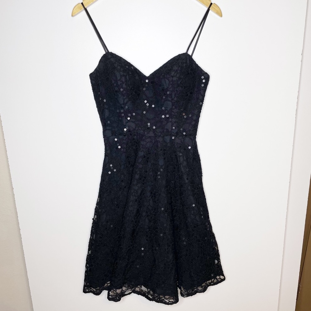 Mori Lee Madeline Gardner Sequin Cocktail Dress Black Fit & Flare Sweetheart